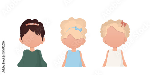 A set of little girls is depicted waist high. Cartoon style. Vector.