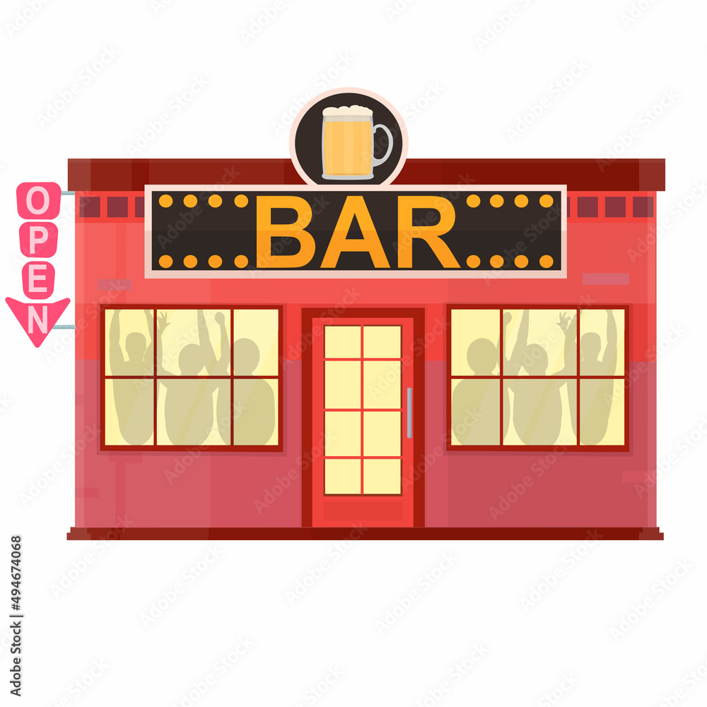 Building of the bar. Open bar, vector illustration Building of the bar. Open bar, vector illustration