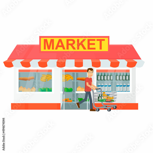 Fototapeta Naklejka Na Ścianę i Meble -  Grocery store. Shopper's shopping, vector illustration