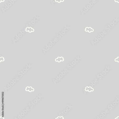 Calm newborn minimal cloud sky seamless pattern. Gender neutral baby nursery decor background. Scandi style sketch wallpaper background tile or toddler inclusive apparel fashion.
