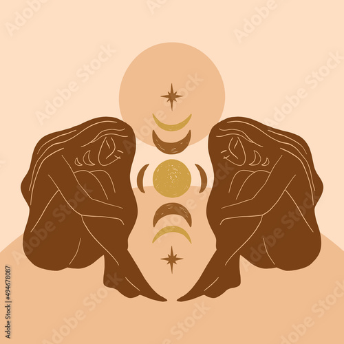 Boho sacred magic meditating woman vector illustration