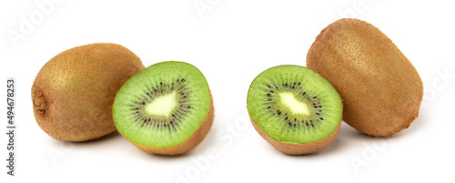 Kiwi and half kiwifruit isolated on white background, cut out