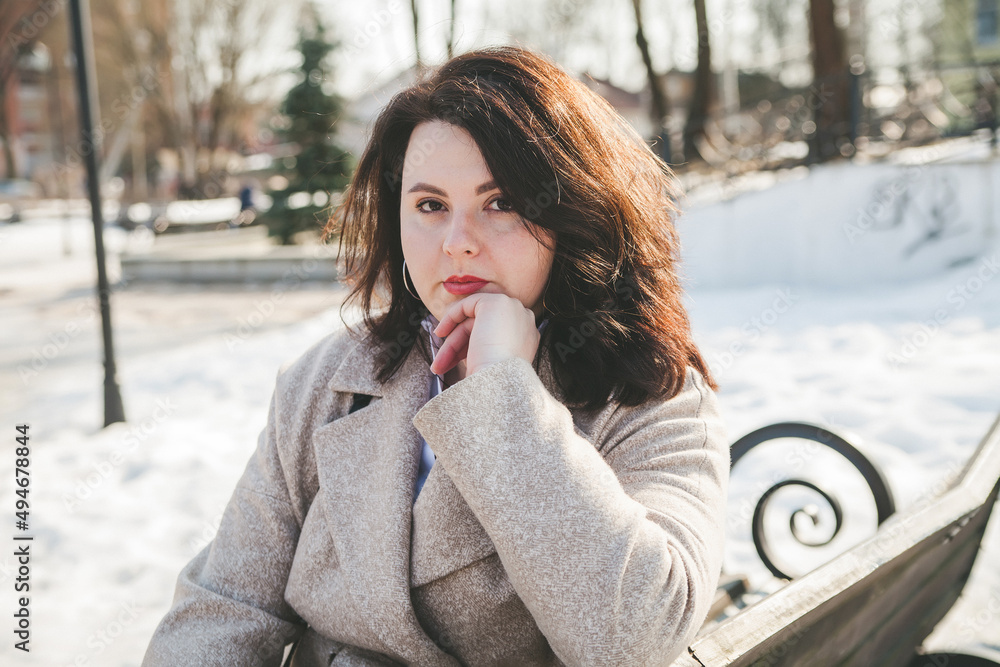 Plus size elegant woman in city walking outdoor Plus size elegant woman in city walking outdoor