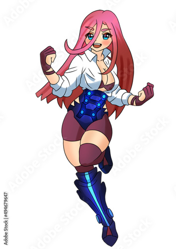 cute techno girl manga anime warrior bouncing sticker