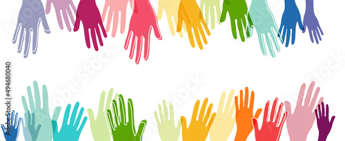 Hands of different colors. cultural and ethnic diversity, vector illustration