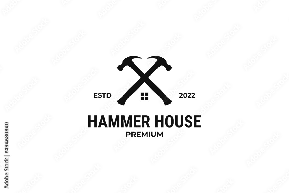 Flat hammer cross with home logo design vector template Flat hammer cross with home logo design vector template