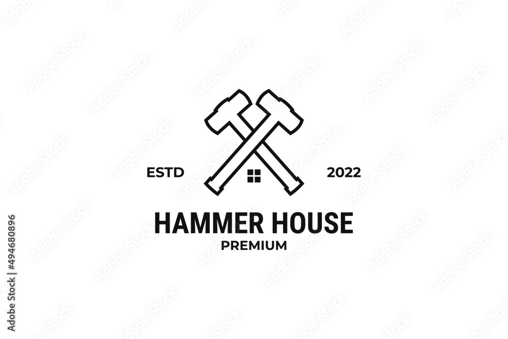 Flat hammer cross with home logo design vector template Flat hammer cross with home logo design vector template