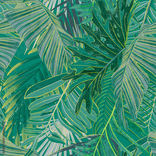 Bright tropical seamless patterns. Exotic lush flora from tropical countries. Vibrant jungle plants and leaves for fabric design  graphic design  wallpaper design.