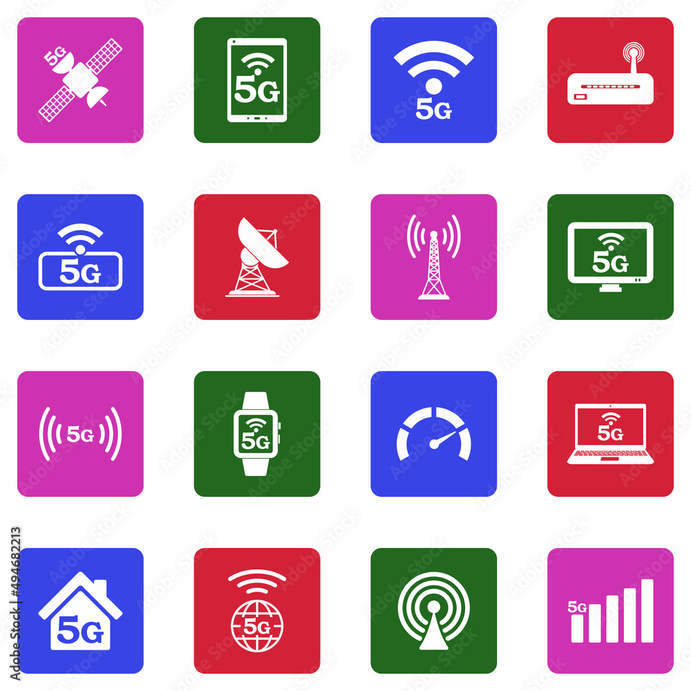 5G Technology Icons. White Flat Design In Square. Vector Illustration. 5G Technology Icons. White Flat Design In Square. Vector Illustration.