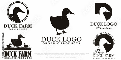 Duck icon set logo vector illustration design template