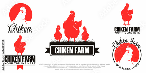 Chicken farm vector icon set logo isolated on white background