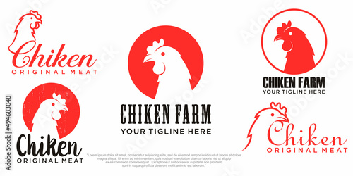 Set of chicken logo design vector