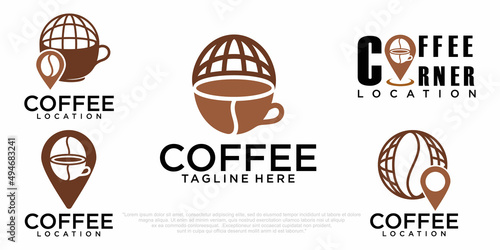 coffee map icon set logo design vector