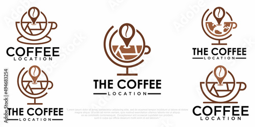 world coffee icon set logo design with map pin