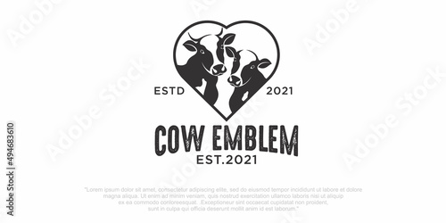 Vector of two cows head design on a white background. Animals farm. Cows love Icon or logo.