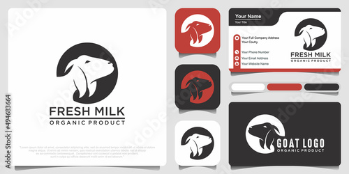goat vector logo template with business card