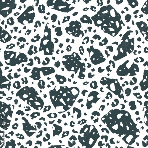 Vector Leopard Terrazzo trendy seamless pattern. Abstract Wild Animal natural...