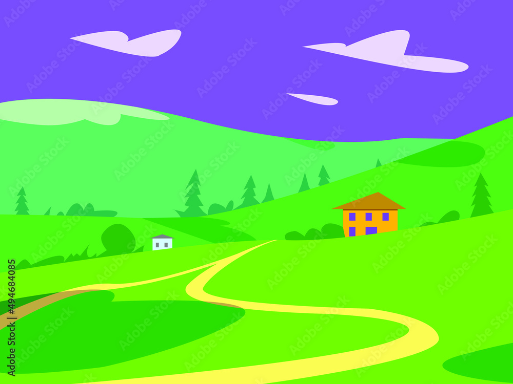 Fototapeta premium landscape with mountains and houses. Nature. Vector graphics