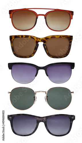 Sunglasses isolated on white background. Collection of sunglasses.