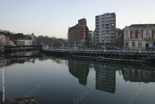 Downtown of Bilbao in the evening