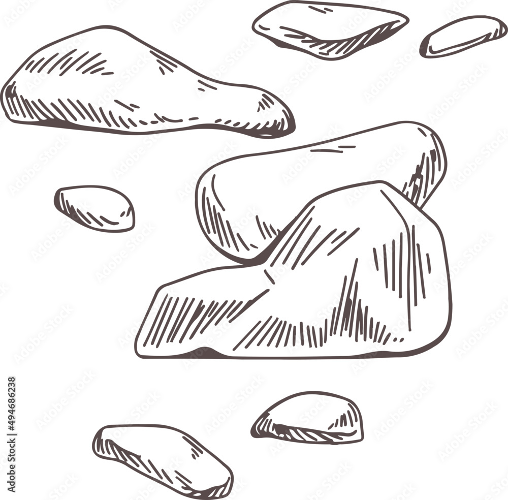 Stones Pile Monochrome Hand Drawn Illustration Stones Pile Monochrome Hand Drawn Illustration