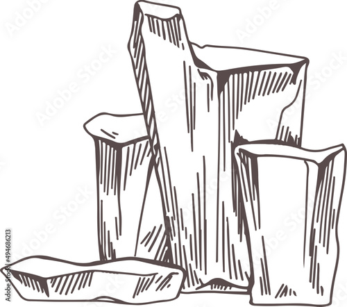 Mountain Rock Formation Monochrome Hand Drawn Illustration