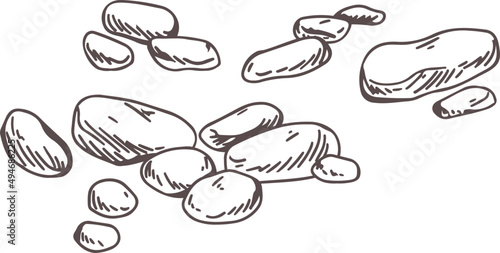 Cobble Stones Group Monochrome Hand Drawn Illustration