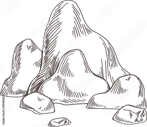 Big Heavy Rocks Monochrome Hand Drawn Illustration