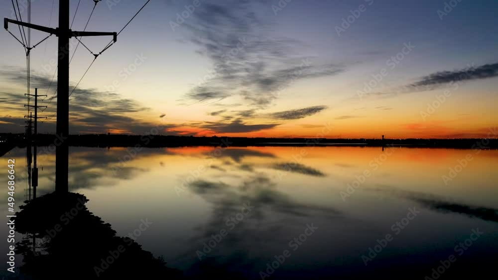 Mirror Lake Beautiful Reflection with Powerpole Perspective Mirror Lake Beautiful Reflection with Powerpole Perspective