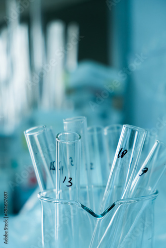Glass test tubes in the laboratory. scientific research in the field of medicine