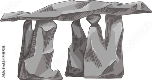 Big Rocks Construction Colored Hand Drawn Illustration