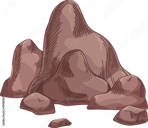 Big Heavy Rocks Colored Hand Drawn Illustration
