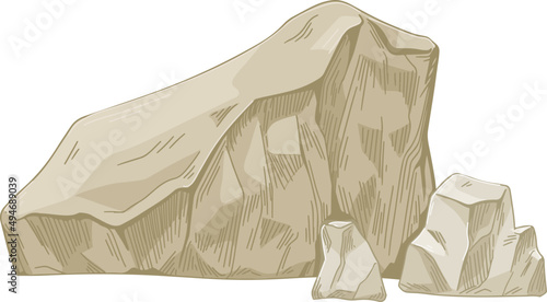 Limestone Boulder and Pieces Colored Hand Drawn Illustration