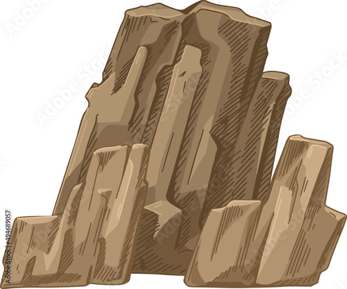 Big Mountain Rock Formation Colored Hand Drawn Illustration