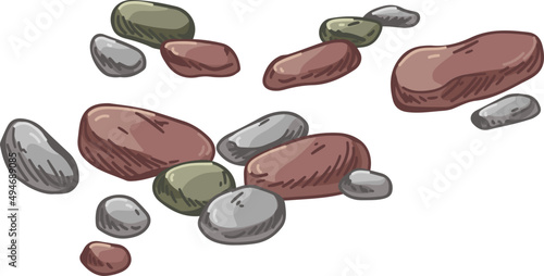 Pebbles or Small Beach stones Colored Hand Drawn Illustration