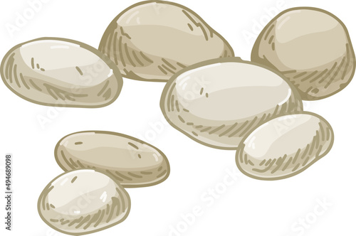 Smooth Pebbles or Quartz Stones Colored Hand Drawn Illustration
