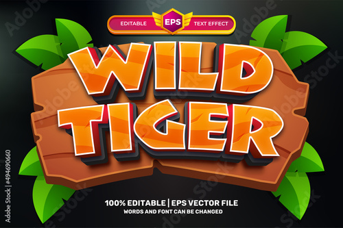 wild tiger cartoon adventure Bold 3D Editable text Effect Style