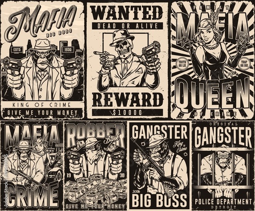 Criminal business monochrome posters collection