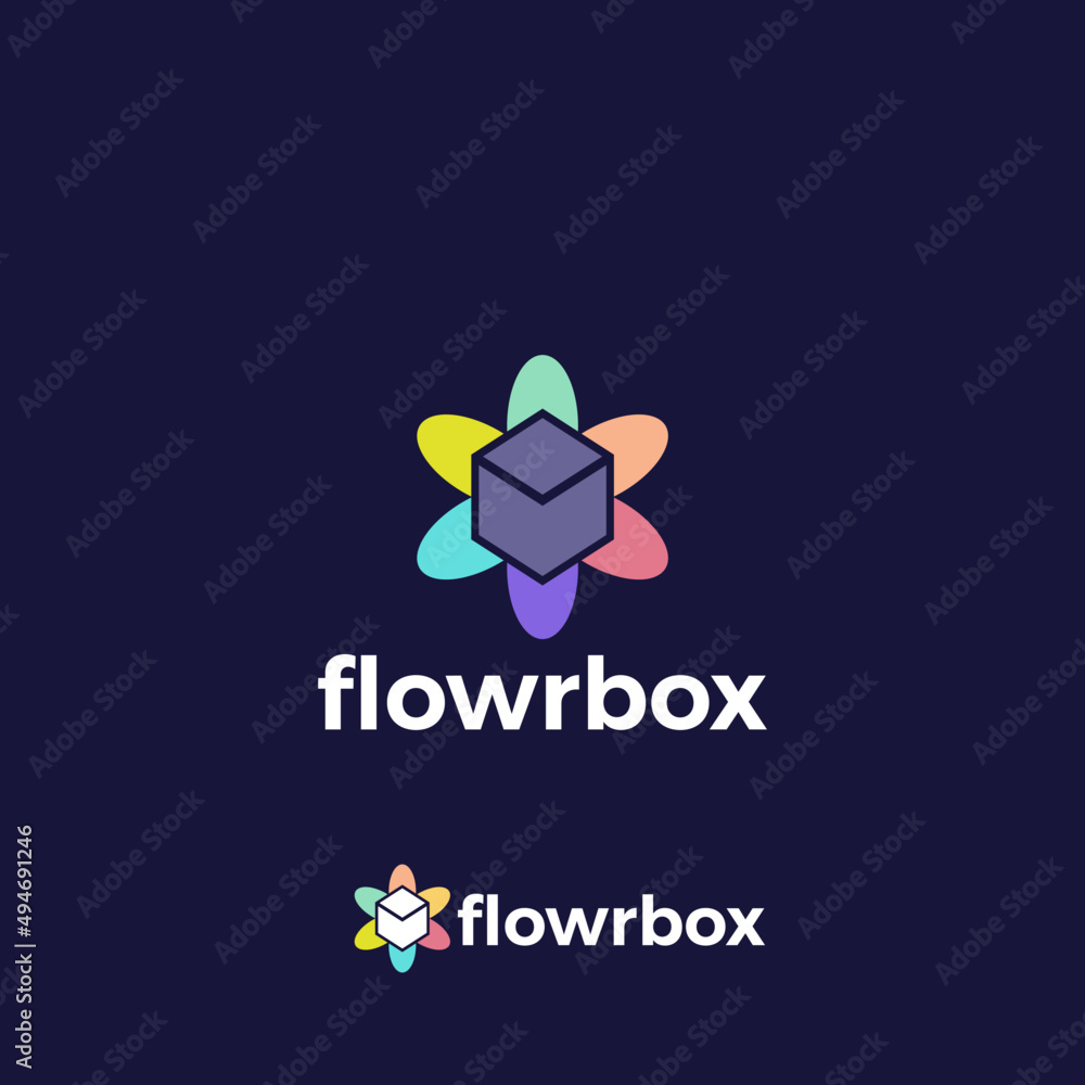 Modern flower and box logo. flower and digital box logo concept flat shape style. Modern flower and box logo. flower and digital box logo concept flat shape style.