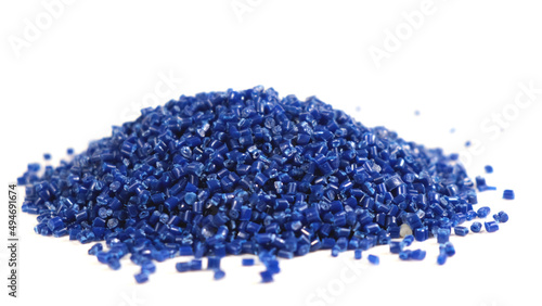 Slika na platnu Secondary granule made of polypropylene, Blue Plastic pellets crumbles to the table