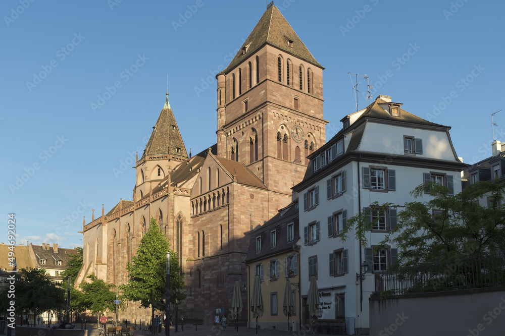 Strasbourg, France - May 21, 2017:  Protestant Church Saint Thomas, Strasbourg, Alsace, Bas-Rhin Department, France