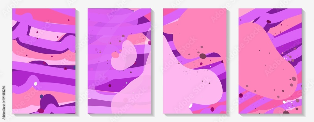 Cover set with abstract dynamic lines in pink and purple colors. Use for printing, sales, promotions, discounts, etc.