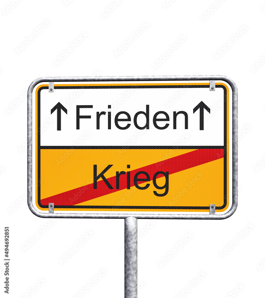 3d Illustation - Ortsschild - Ortstafel - Krieg - Frieden - Freisteller - Freigestellt