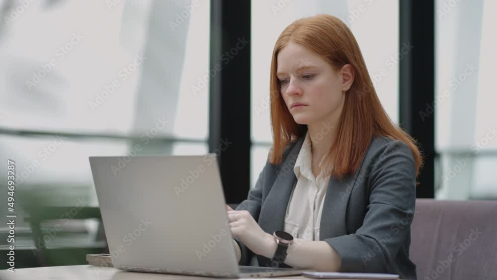 professional lawyer or economist is reading agreement on laptop display, working in office professional lawyer or economist is reading agreement on laptop display, working in office