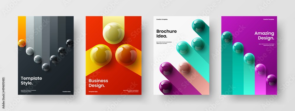 Amazing annual report A4 vector design layout collection. Simple 3D balls book cover illustration composition.