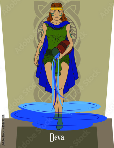 Illustration vector isolated of Celtic mythical goddess, Deva, Water and sea goddess.