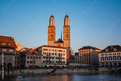The Grossmunster is a Romanesque-style Protestant church in Zurich, Switzerland