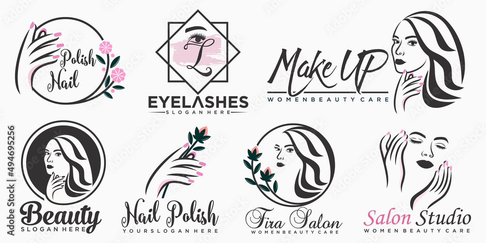 beauty eyelashes extension ,beauty women and nail icon set logo design beauty eyelashes extension ,beauty women and nail icon set logo design