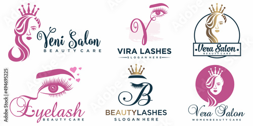 Luxury beauty eyelashes extension ,beauty women icon set logo design