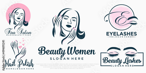 beauty eyelashes extension ,beauty women and nail icon set logo design